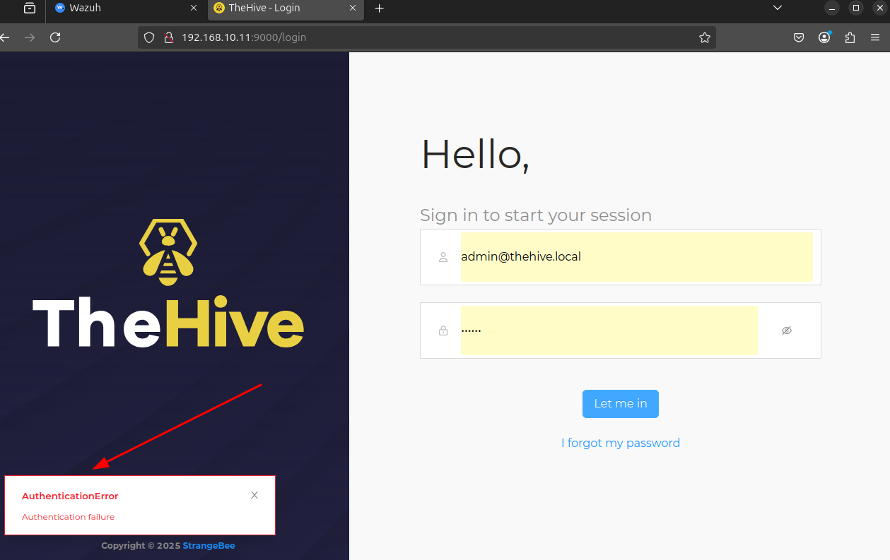 TheHive Login Error